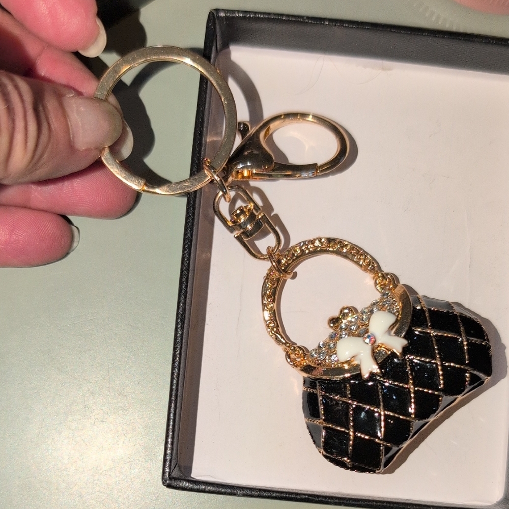 Chic Black and Gold Purse Shaped Key Holder Bag Charm